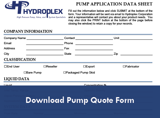 Hydroplex Pumps Quote Request